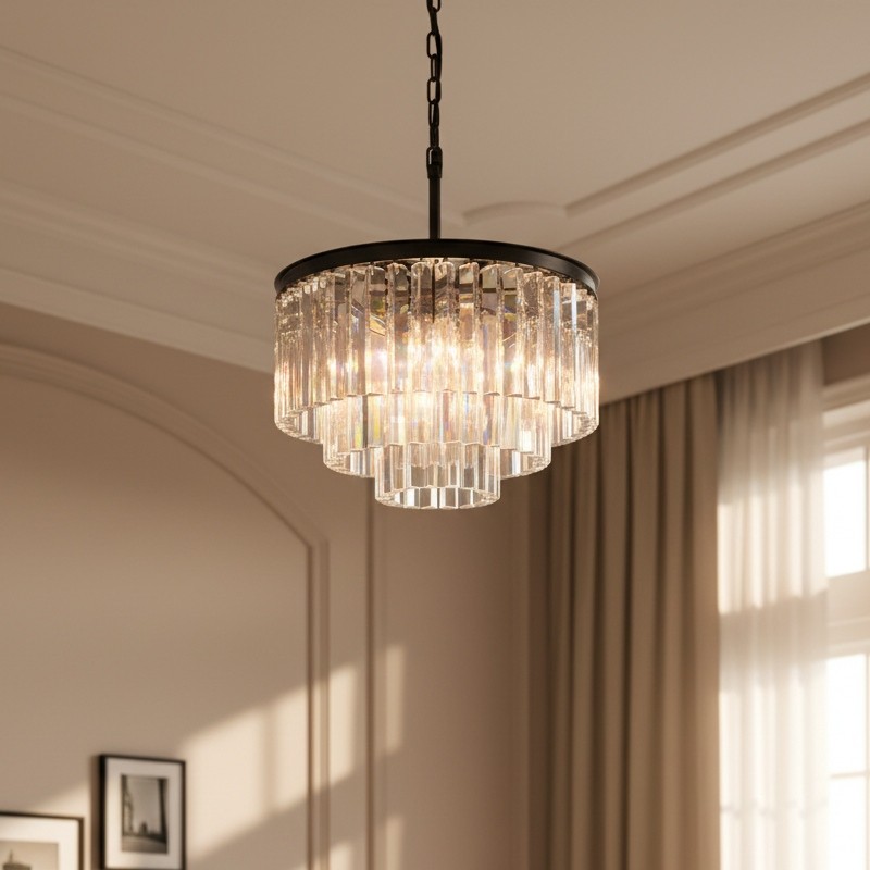 Aurevon Crystal Prism Modern Plafondkroonluchter met Metalen Frame voor Thuis en Hotel HL2298
