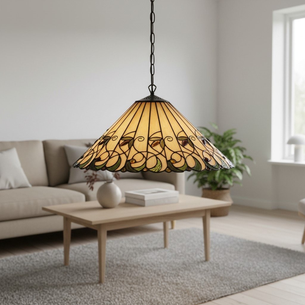 TF Jamelia Vintage Plafondlamp met bloemenmotief en glas-in-loodkoepel voor eetkamers HL2253