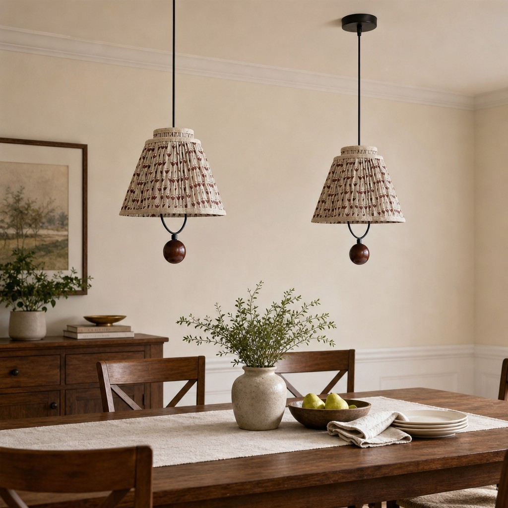 Solmire Decoratieve Hanglamp met Bloemenprint en Stoffen Bekleding - Metalen Accent Hanglamp voor Woonkamer en Eetkamer HL3561