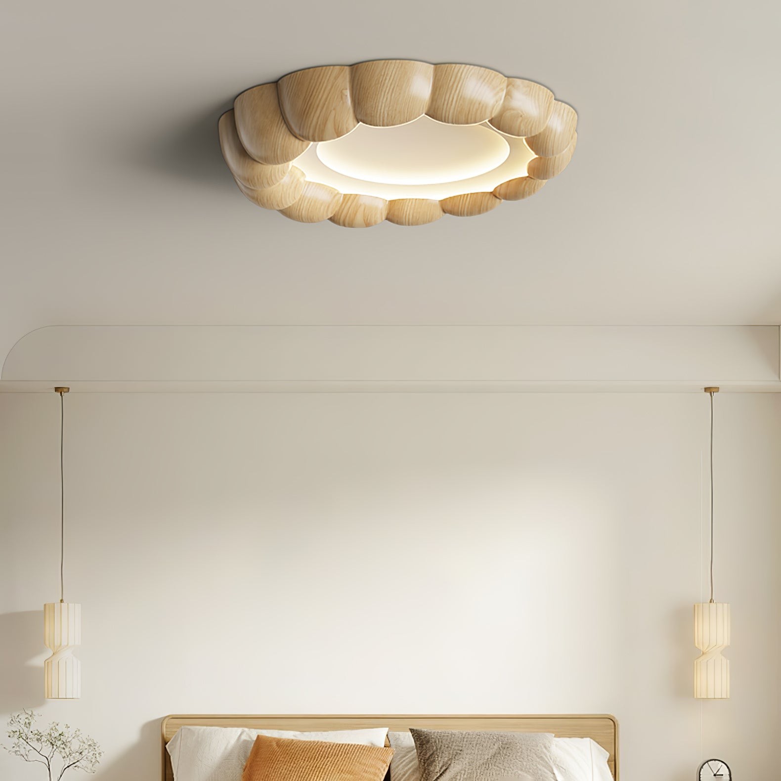 Plafondlamp met imitatiehouten rimpel HL441