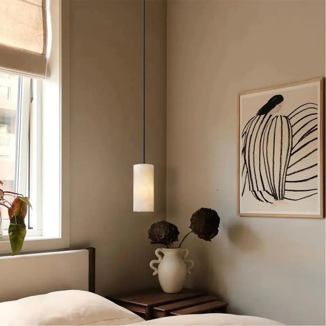 Handgesneden albasten cilinder hanglamp HL1418