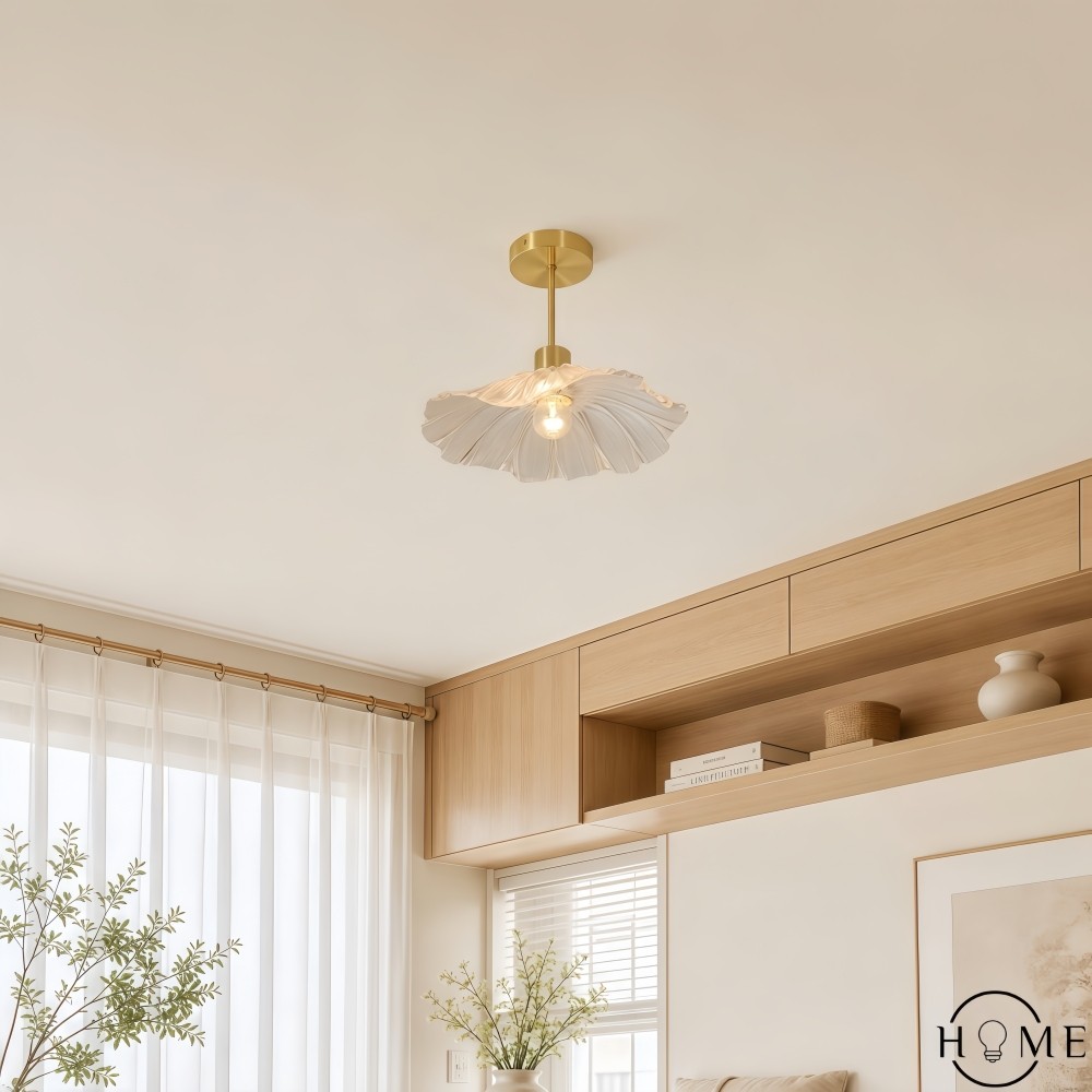 Vintage Glazen Plafondlamp met Lotus Bloem HL217