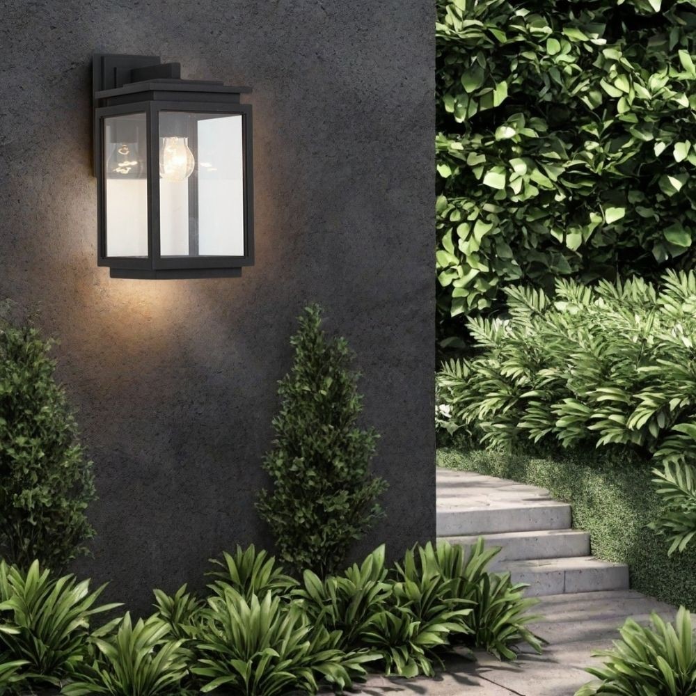 Waterdichte Zwarte Rechthoekige Glazen Buiten Wandlamp HL1005