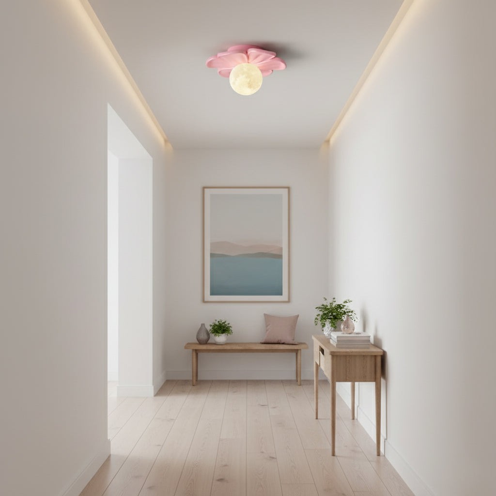 Crèmekleurige bloemvormige plafondlamp HL2961