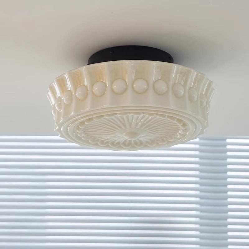 Traditionele vintage ronde glazen ijzeren LED semi-inbouw plafondlamp voor slaapkamer HL1058