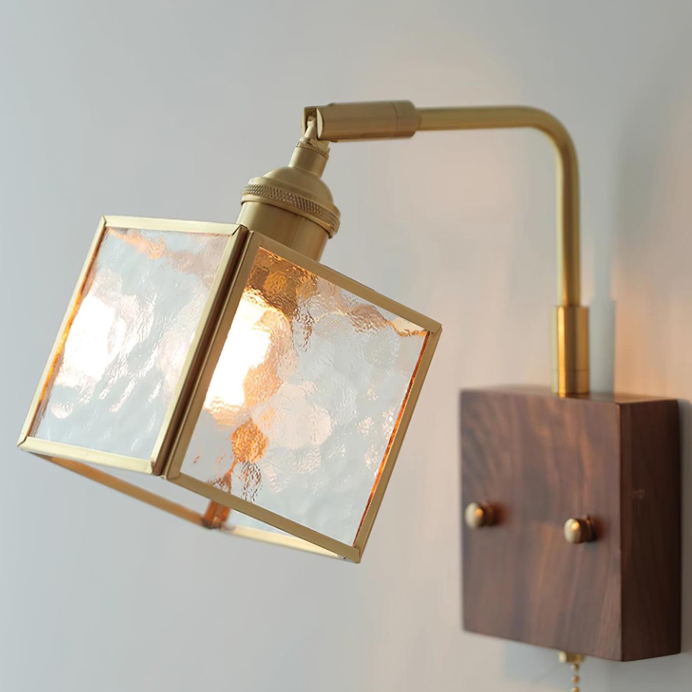 Vierkante glazen verstelbare houten wandlamp HL671