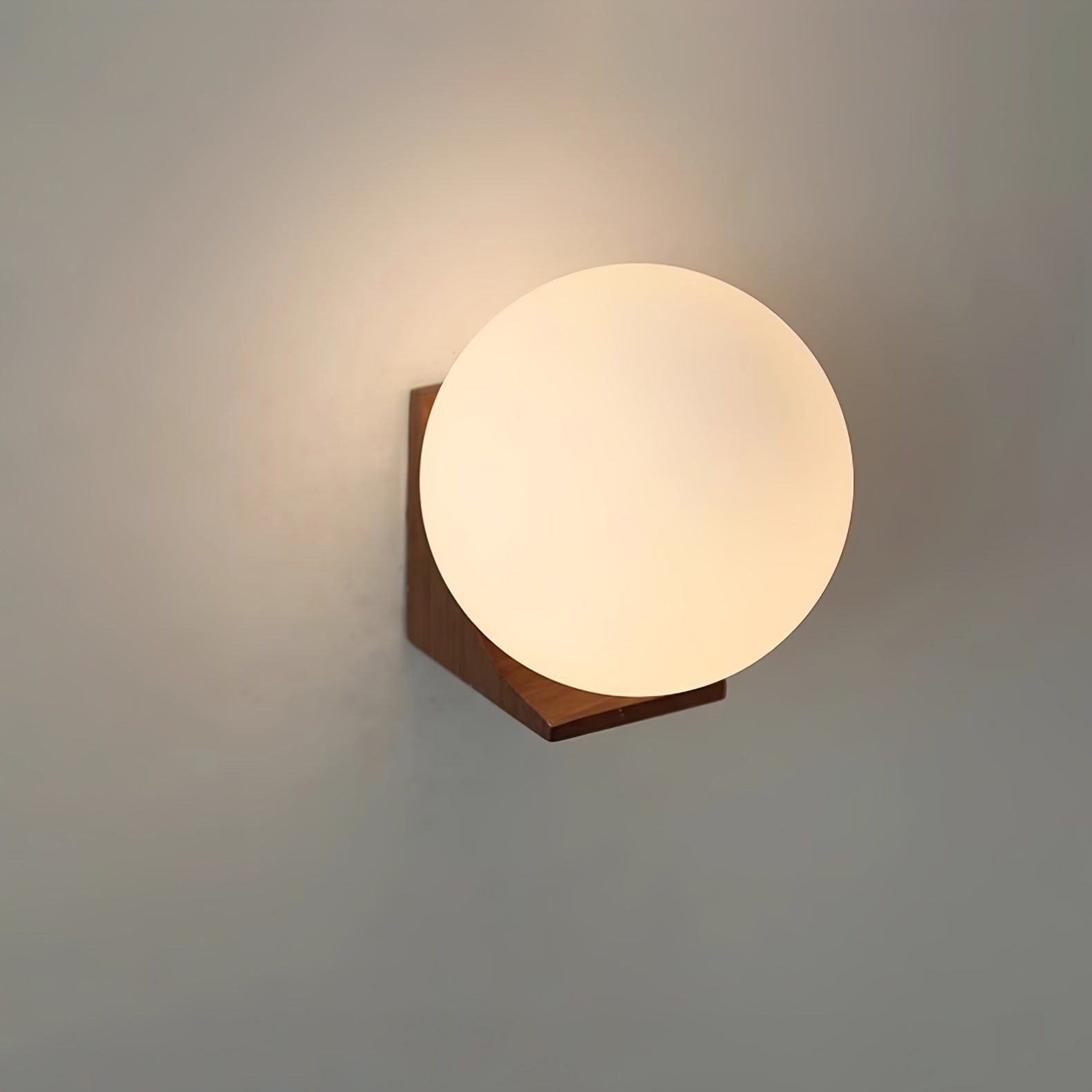 Minimalistische houten geometrische beugel glazen bol wandlamp HL444