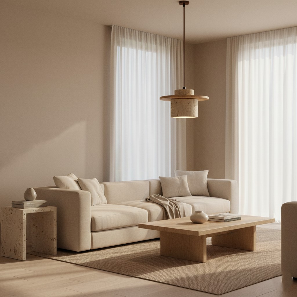 Hanglamp in Japanse vintage stijl met travertinafwerking HL3468