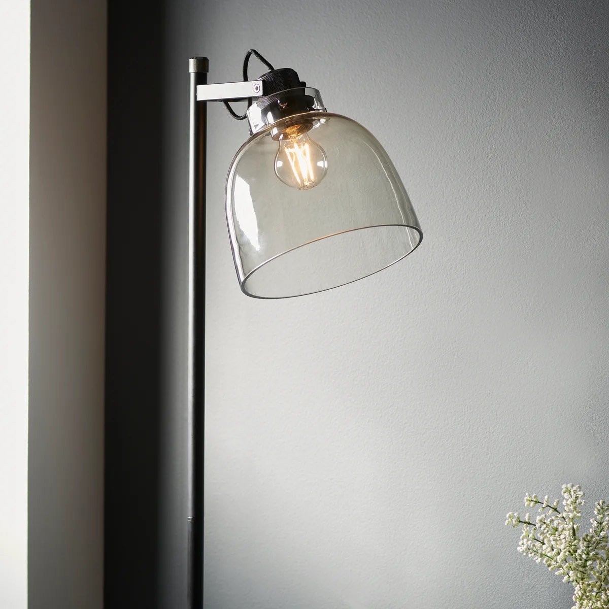 Readium industriële vloerlamp - Verstelbare glazen kop met metalen voet voor woonkamer en slaapkamer HL2063