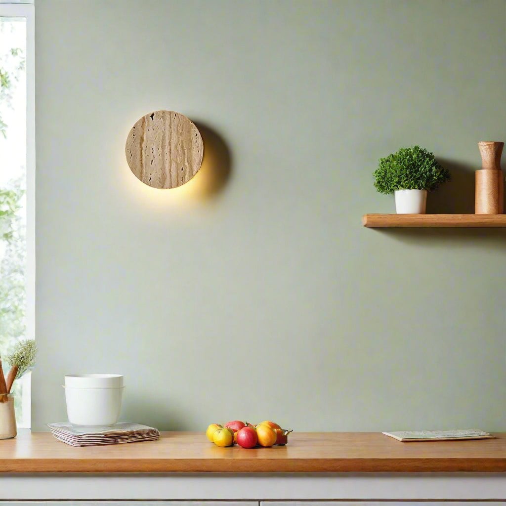 Japanse Wabi Sabi wandlamp van natuurlijk travertijnsteen HL3431