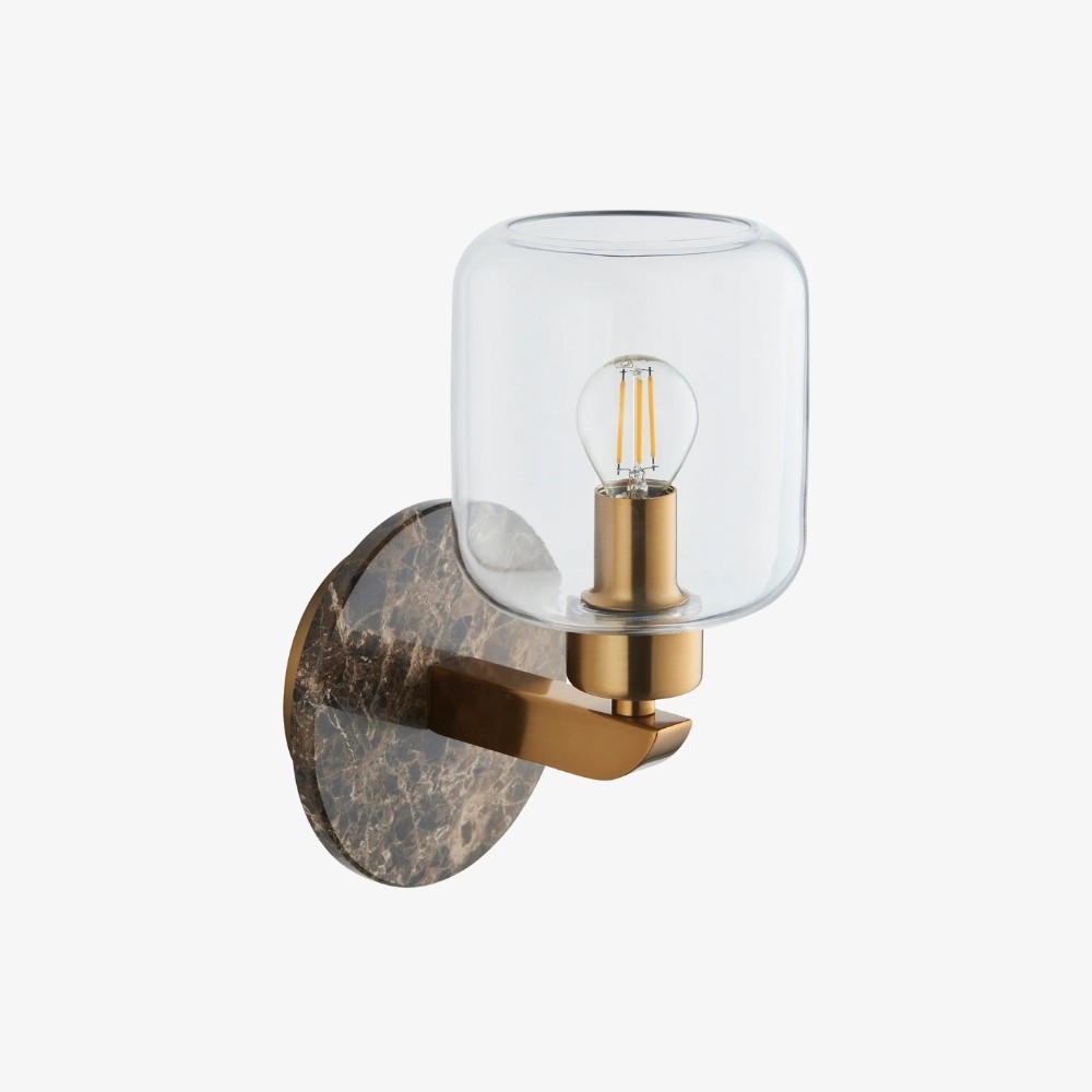 Korlisse Moderne Marmeren Wandlamp - Vintage Messing & Helder Glas Accentlamp voor Woonkamer en Hal HL2145