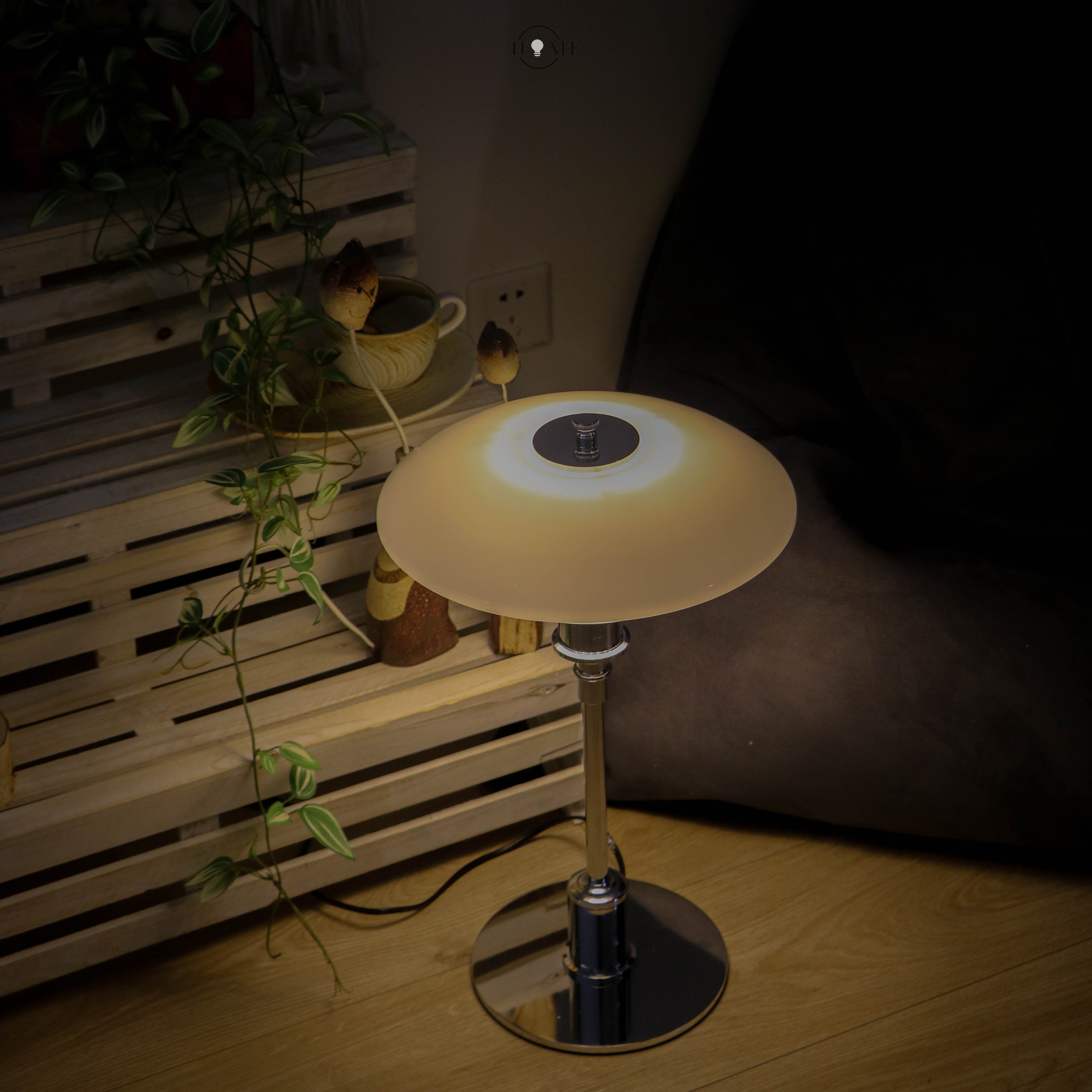 Glazen tafellamp met Multilayer roestvrij staal