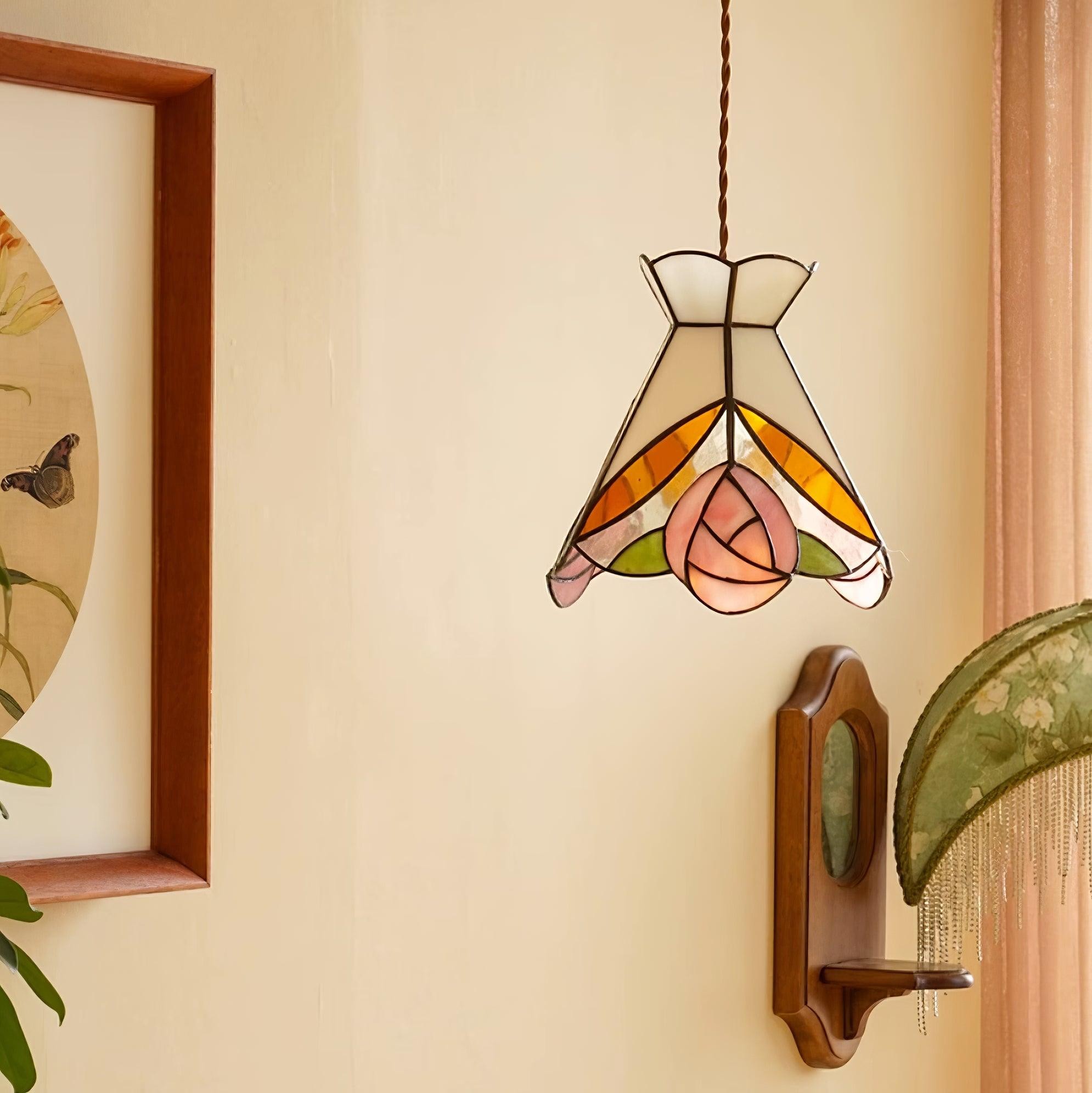 Franse Retro Rozen Glas-in-lood Hanglamp HL908