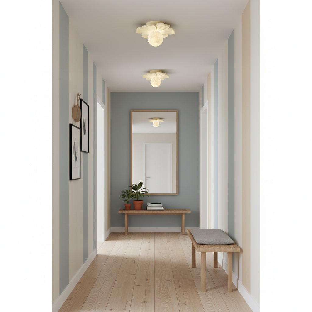 Crèmekleurige bloemvormige plafondlamp HL2961