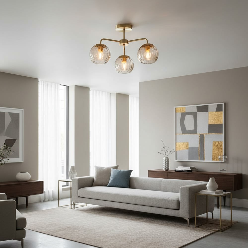 Elegante plafondlamp met 3 lampen en messing afwerking - Globe Semi-Flush Light HL1818