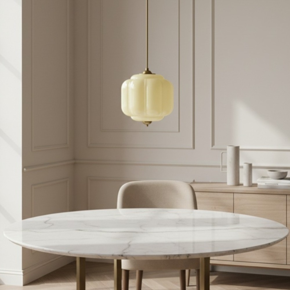 Vintage Eloise Melkglazen Hanglamp - Geribbelde Glazen Plafondkroonluchter HL1091