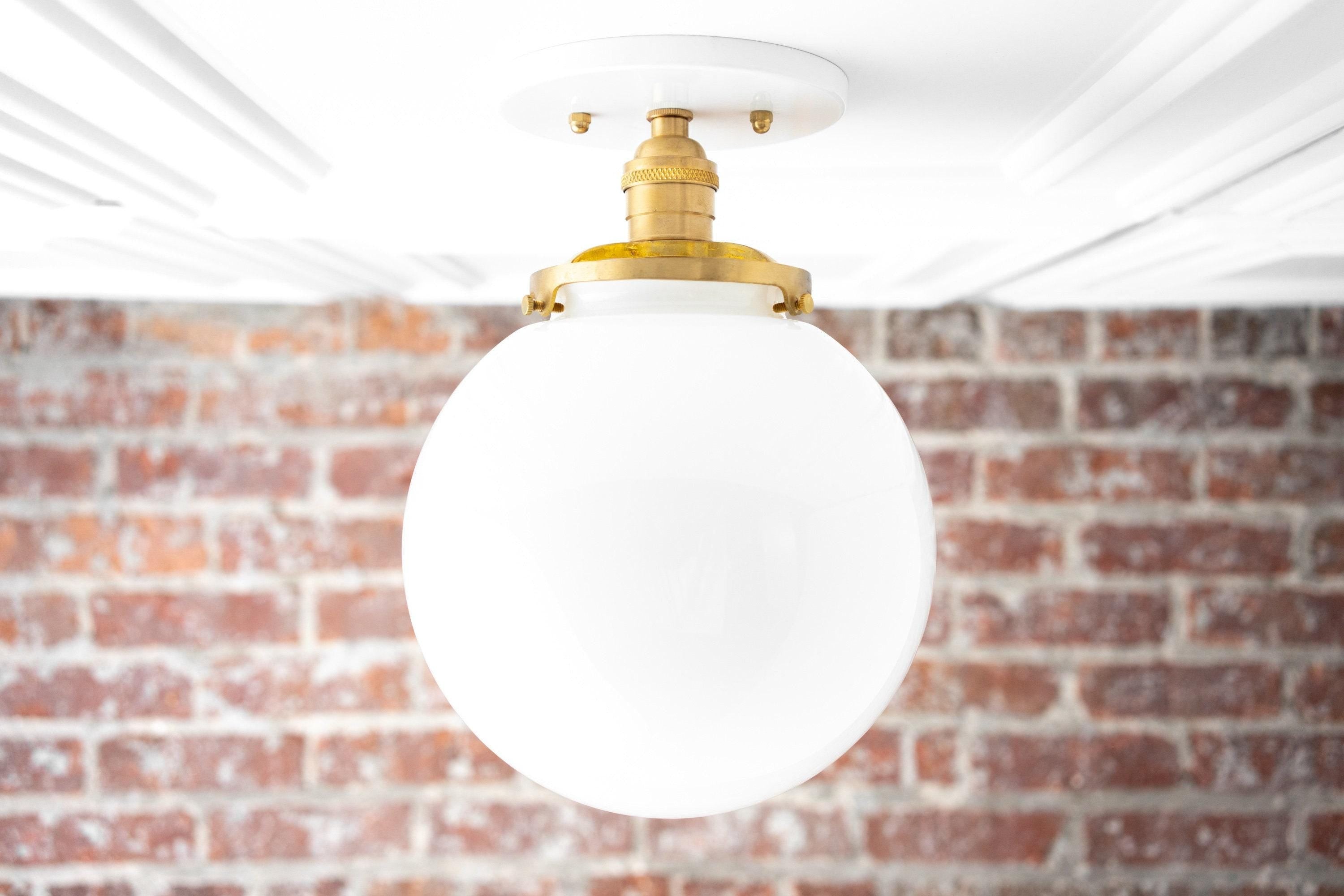 Glorica Glazen Mid Century Semi-Flush Plafondlamp - Witte Opaal Glazen Bol Armatuur HL1730