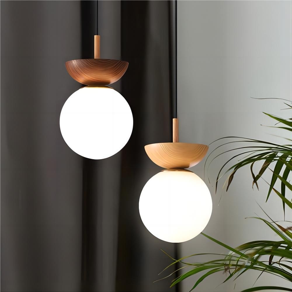 Scandinavische Semi-bol Houten Hanglamp HL100