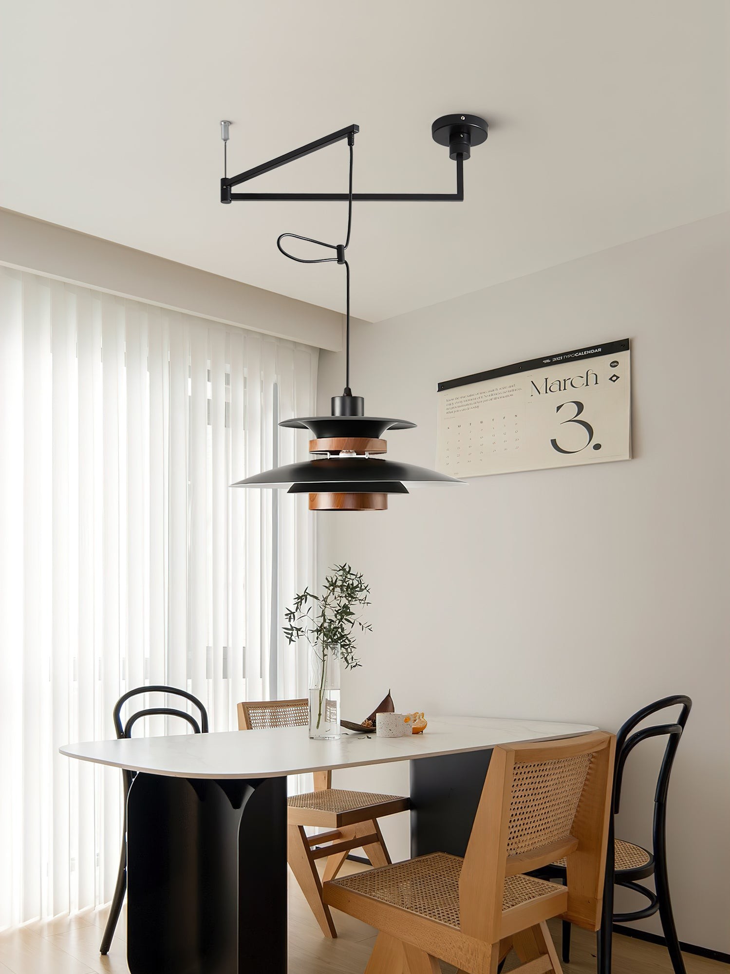 Meerlaagse houtnerf hanglamp met zwenkarm HL1088