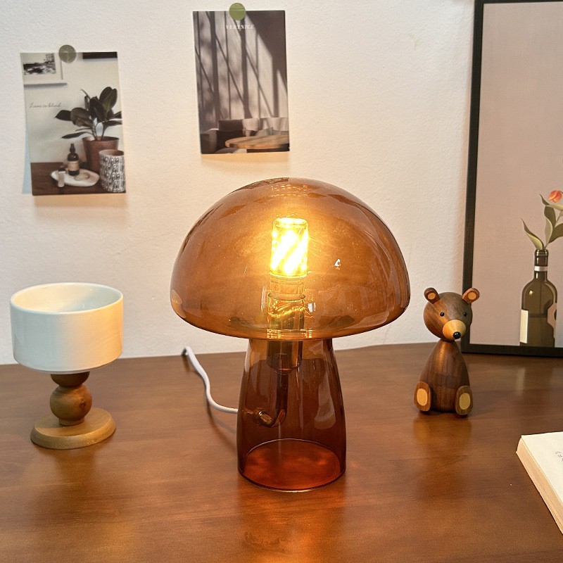 Retro Paddestoel Bruin Glazen Tafellamp HL175