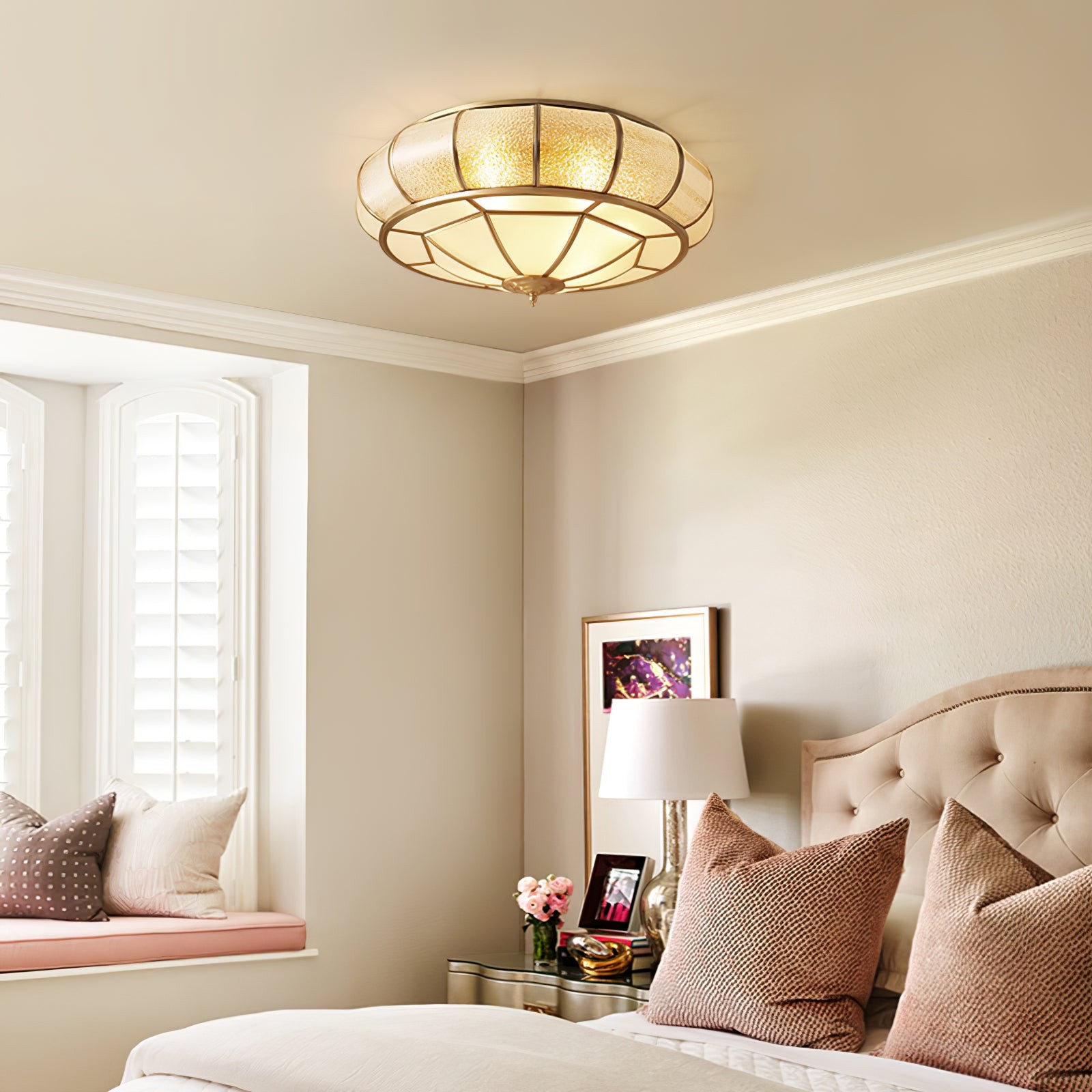 Ronde plafondlamp van getextureerd glas HL756