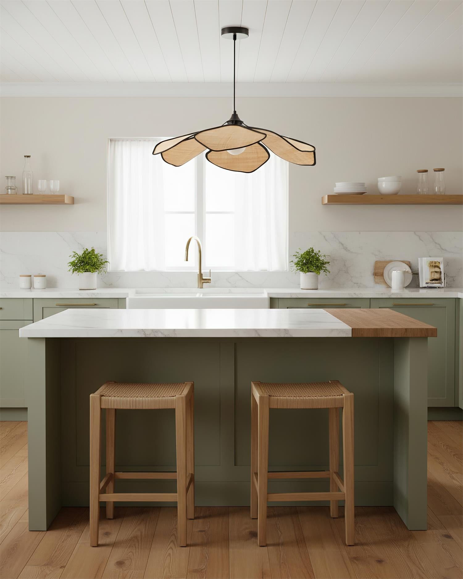 Hanglamp met raffia bloemblaadjes HL2804