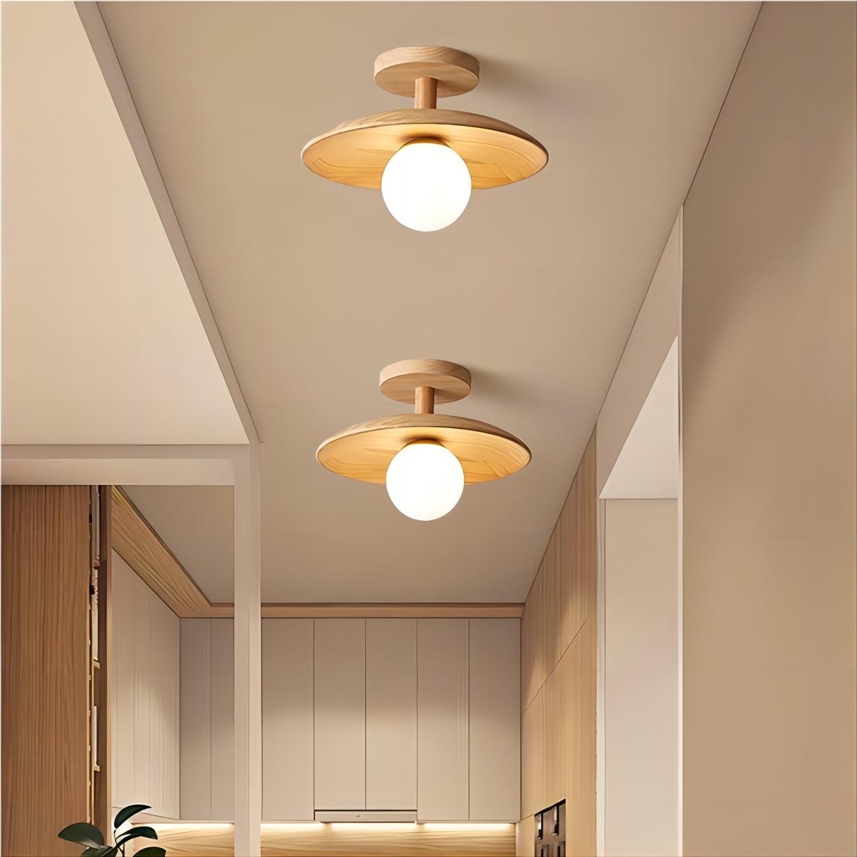 Rustieke Plafon houten glazen plafondlamp HL93