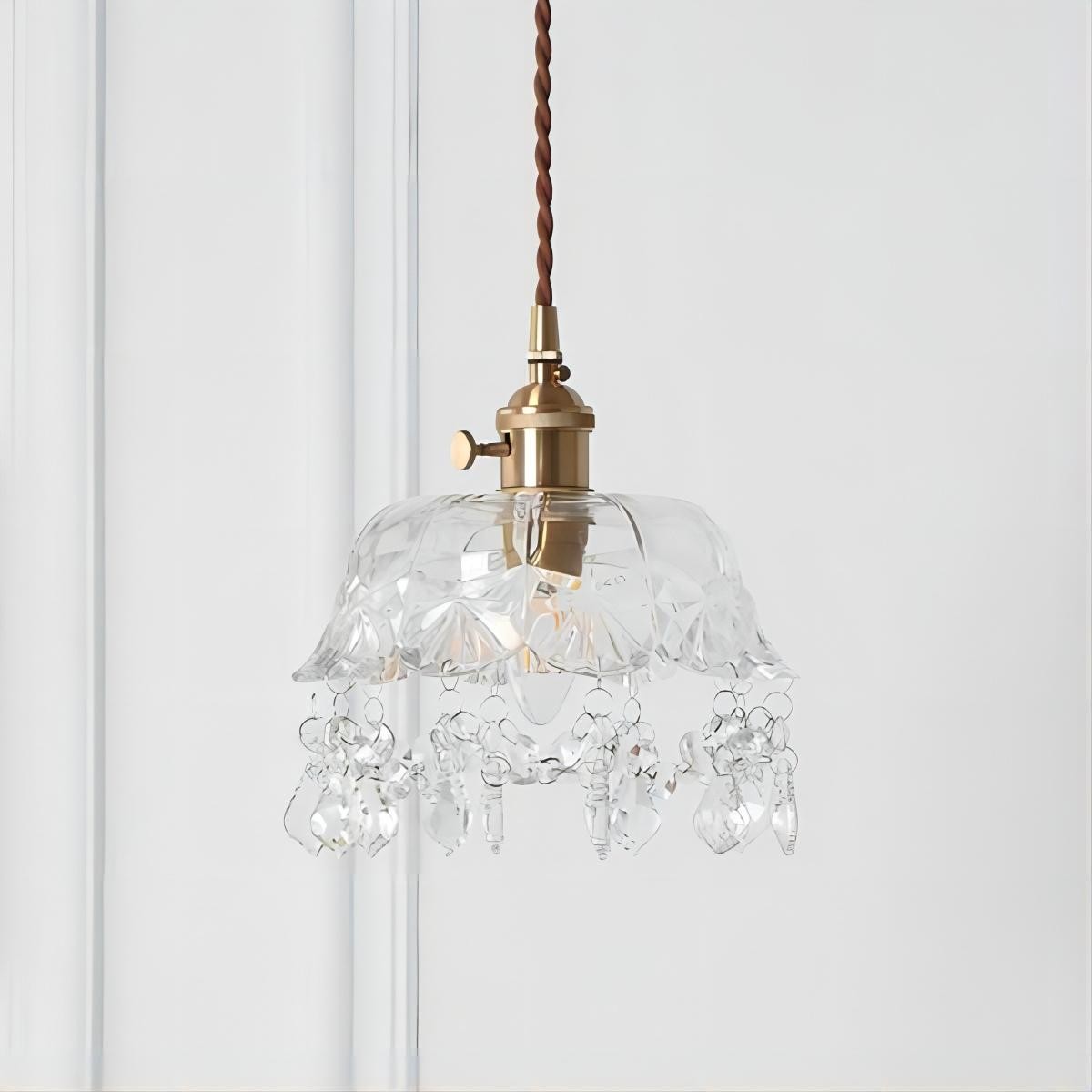 Vintage helder geribbeld glas paraplu hanglamp HL49
