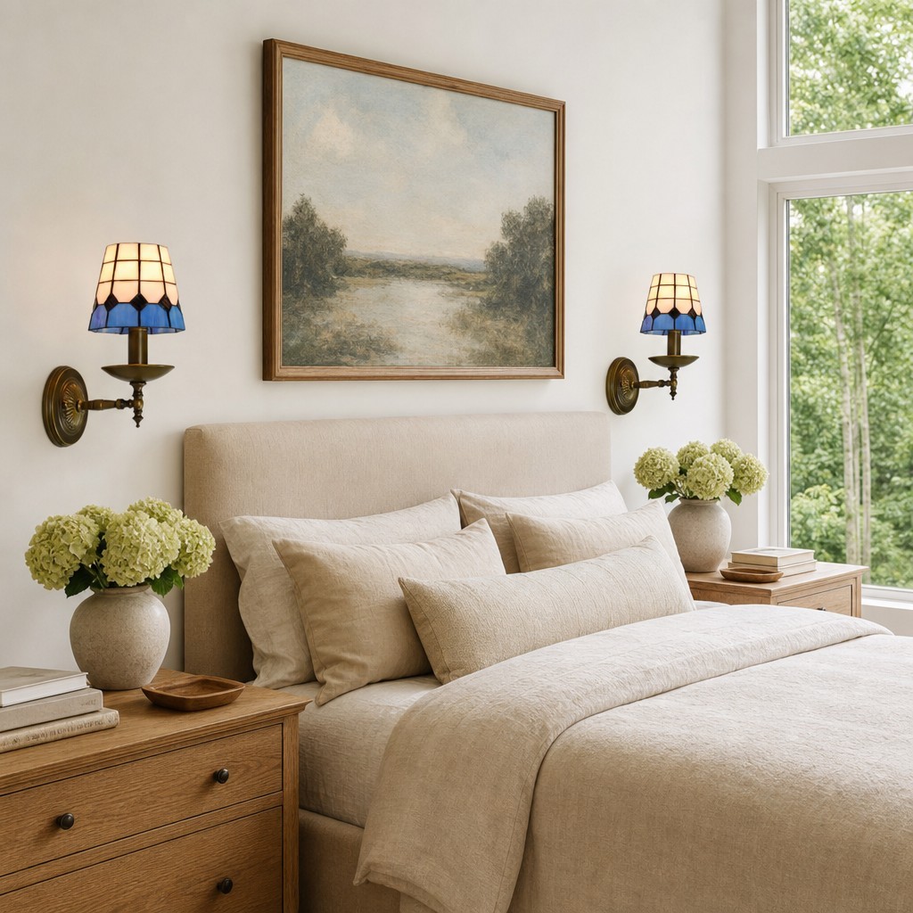 TF Tivanny Vintage Retro Wandlamp met Glas-in-lood voor Slaapkamers en Hal HL3556
