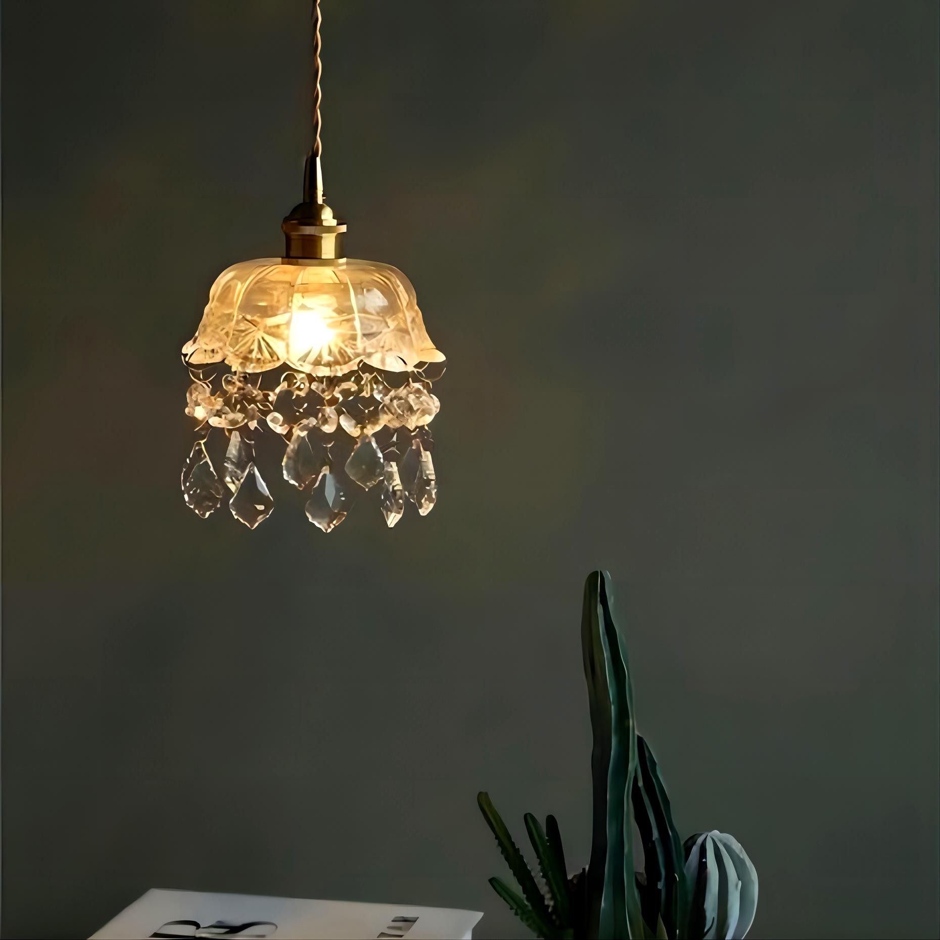 Vintage helder geribbeld glas paraplu hanglamp HL49