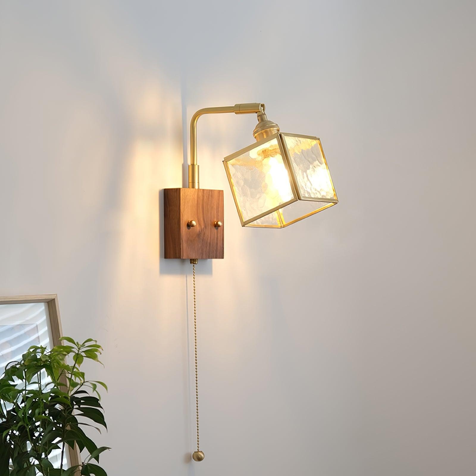 Vierkante glazen verstelbare houten wandlamp HL671
