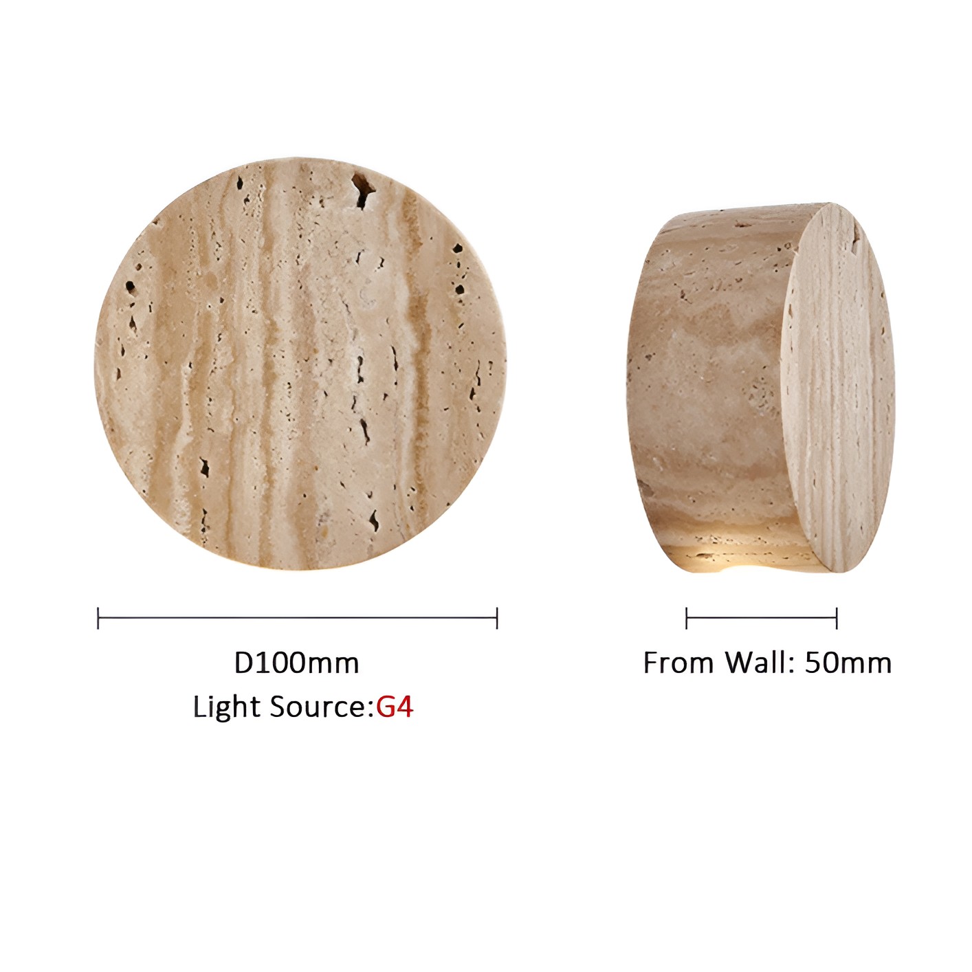 Japanse Wabi Sabi wandlamp van natuurlijk travertijnsteen HL3431