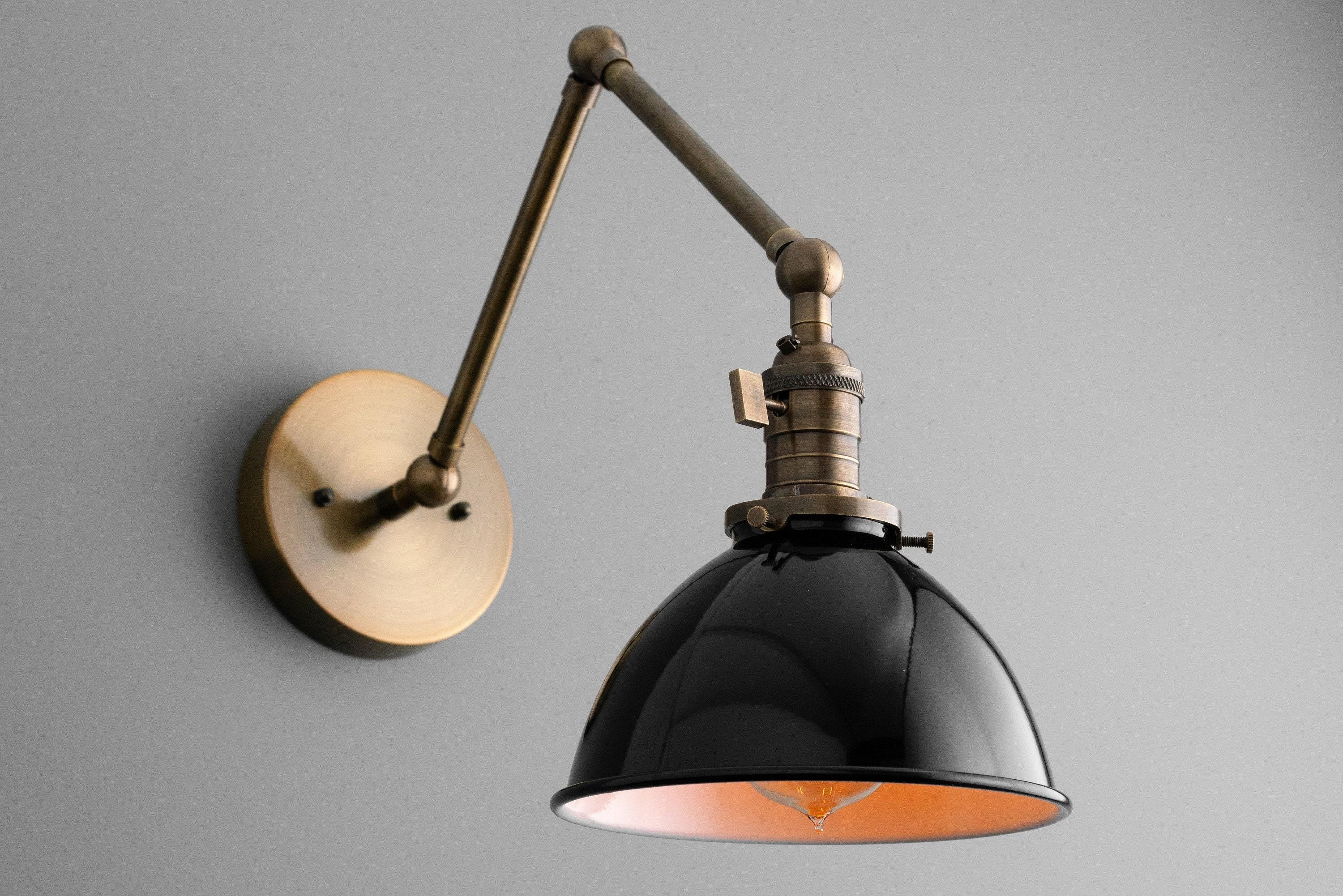 Conique metalen vintage industriële wandlamp met zwenkarm - verstelbare koepelvormige kap voor studie HL1675
