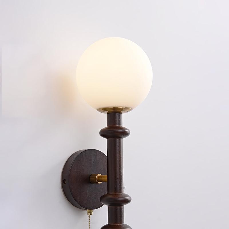 Franse eenvoudige vintage nachtkastje houten glazen wandlamp HL768