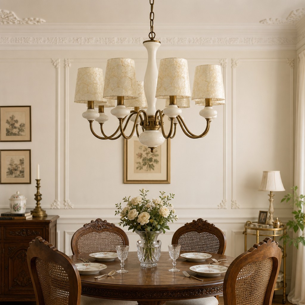 Shellure Retro Kroonluchter met Schelptextuur - Sculpturale Verlichting voor een Kustwoning HL3533