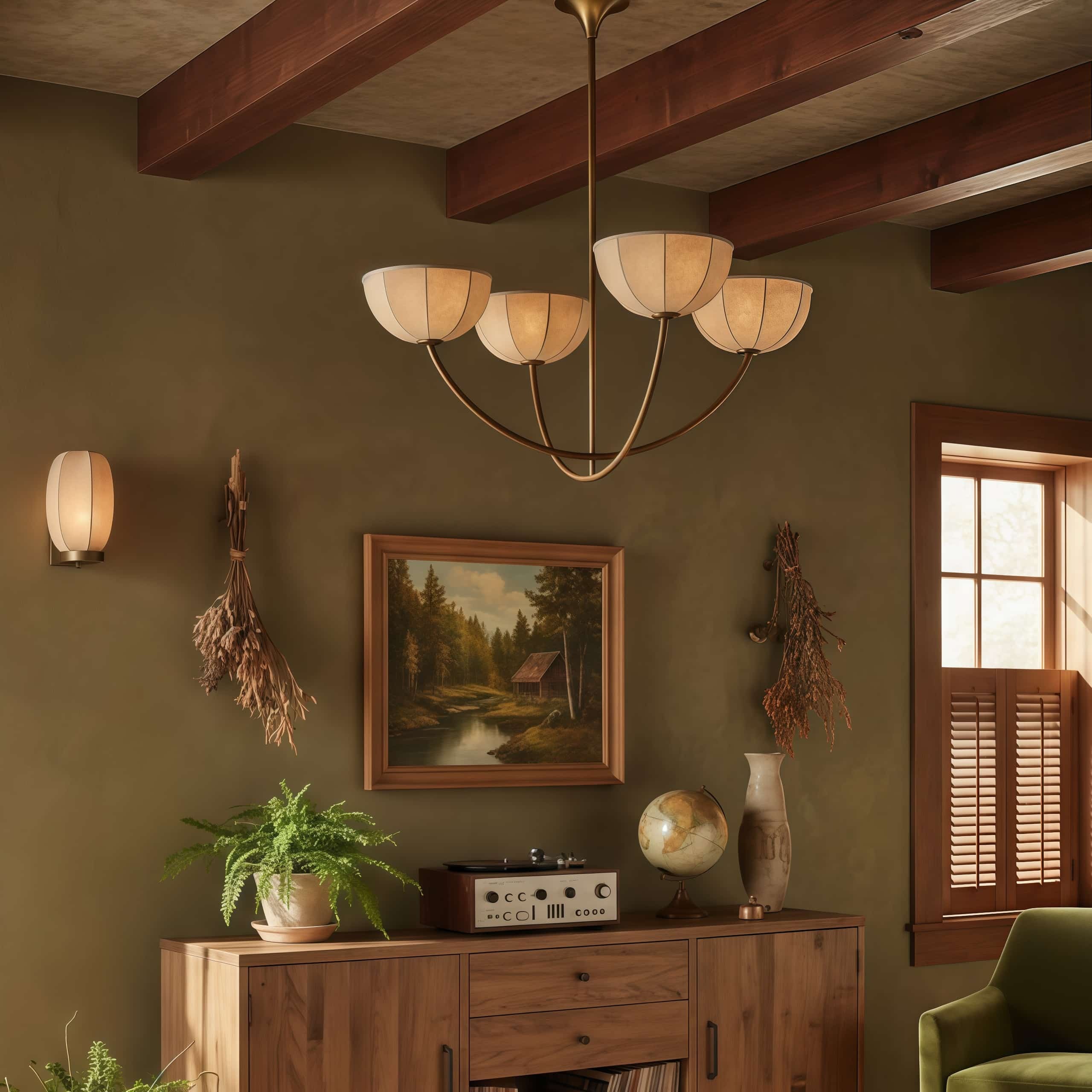 Loomis kroonluchter - elegante, met linnen beklede kap en messing afwerking, moderne hanglamp voor de woonkamer HL2518