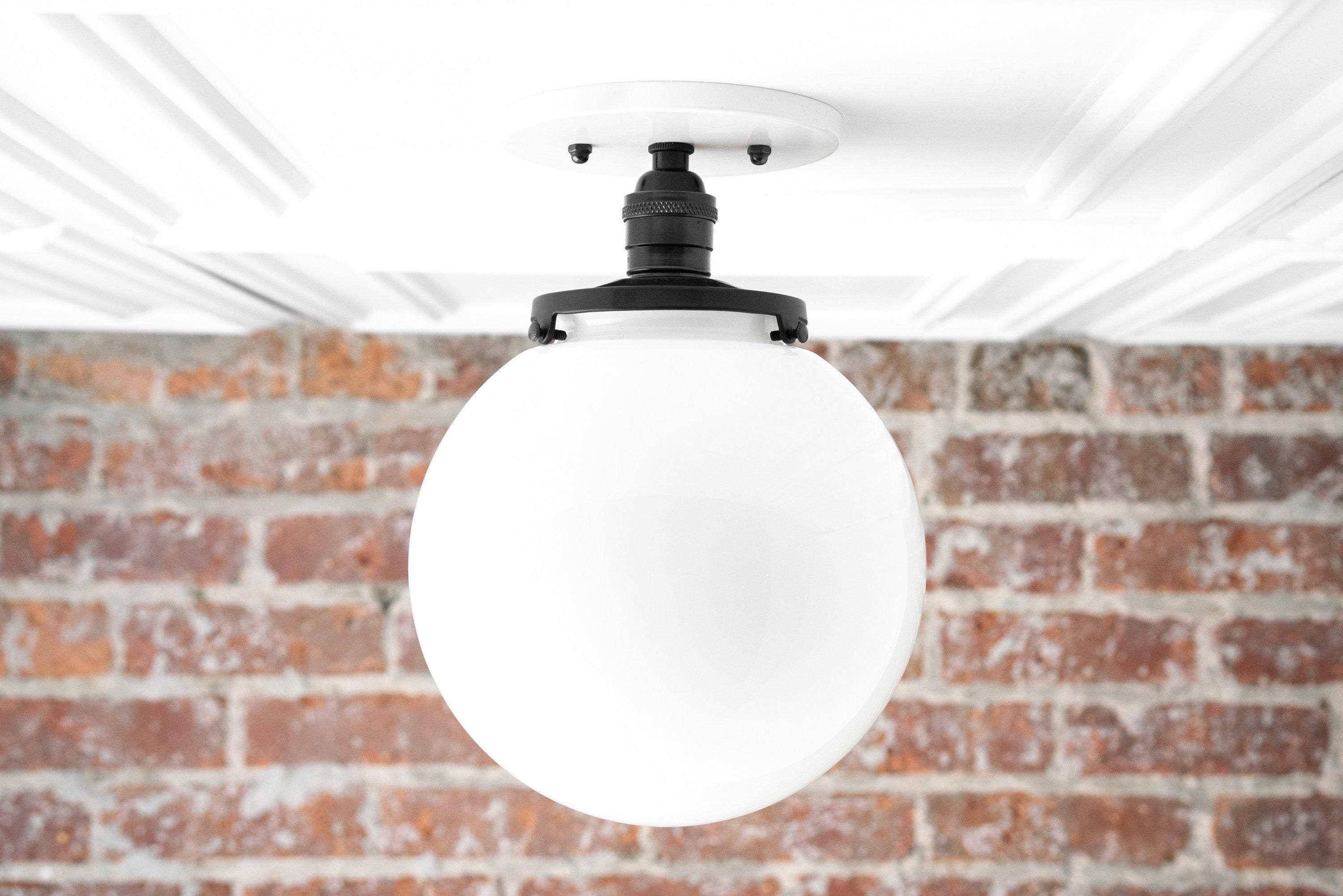 Glorica Glazen Mid Century Semi-Flush Plafondlamp - Witte Opaal Glazen Bol Armatuur HL1730