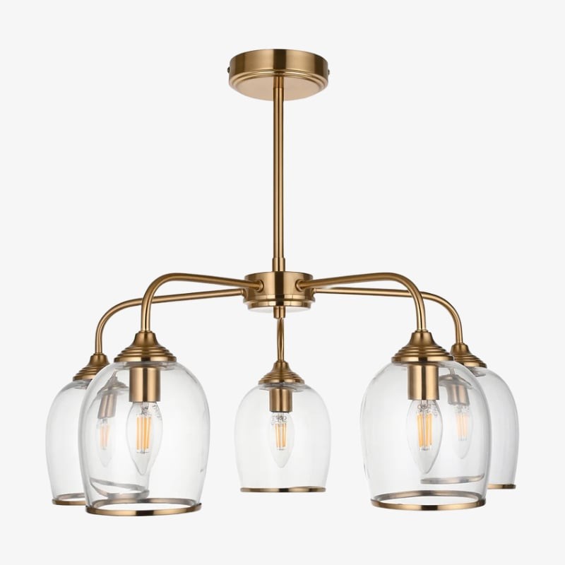 Brazara hanglamp met meerdere lichtpunten en glazen kap - gebogen metalen armen voor moderne woningen HL2079