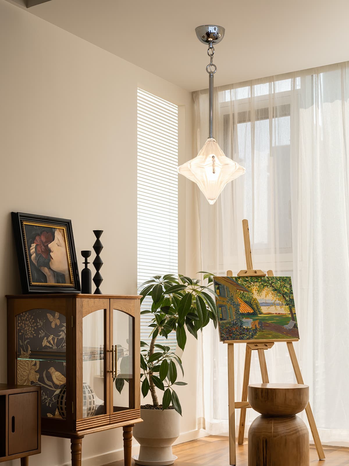 Art Deco Astris Elara Star hanglamp - hanglamp van matglas met geometrische stijl HL1792