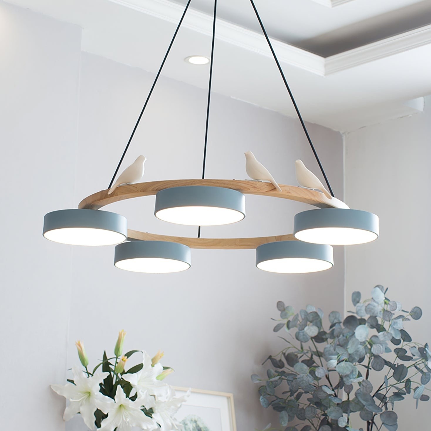 Creatieve Houten Vogel Kleurrijke Ronde Kroonluchter HL926