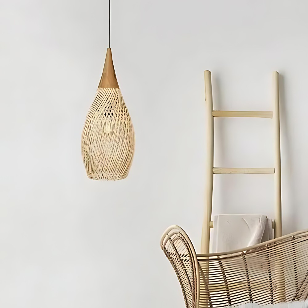 Handgemaakte hanglamp van rotan met wandtapijtmotief HL3392