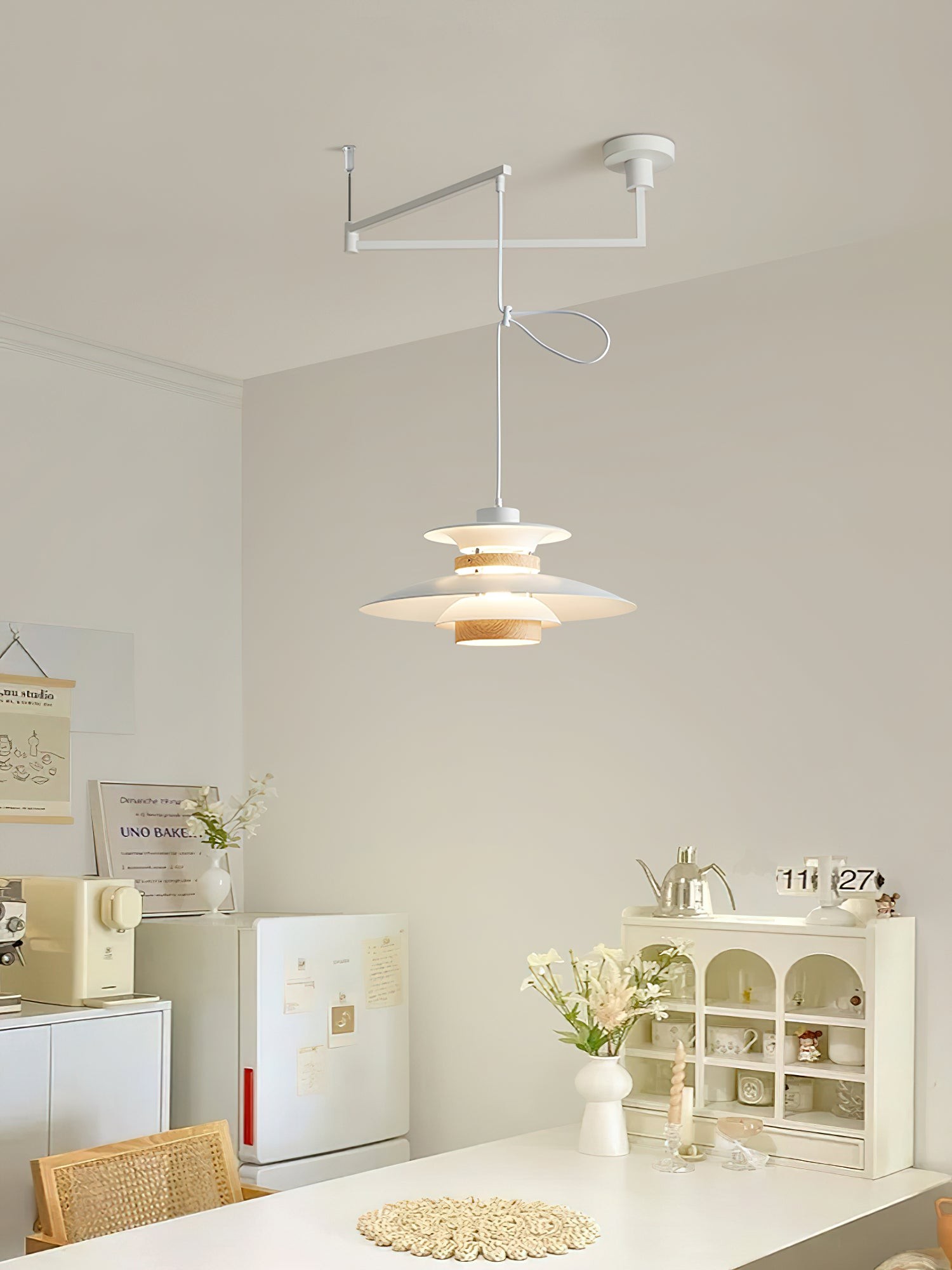Meerlaagse houtnerf hanglamp met zwenkarm HL1088