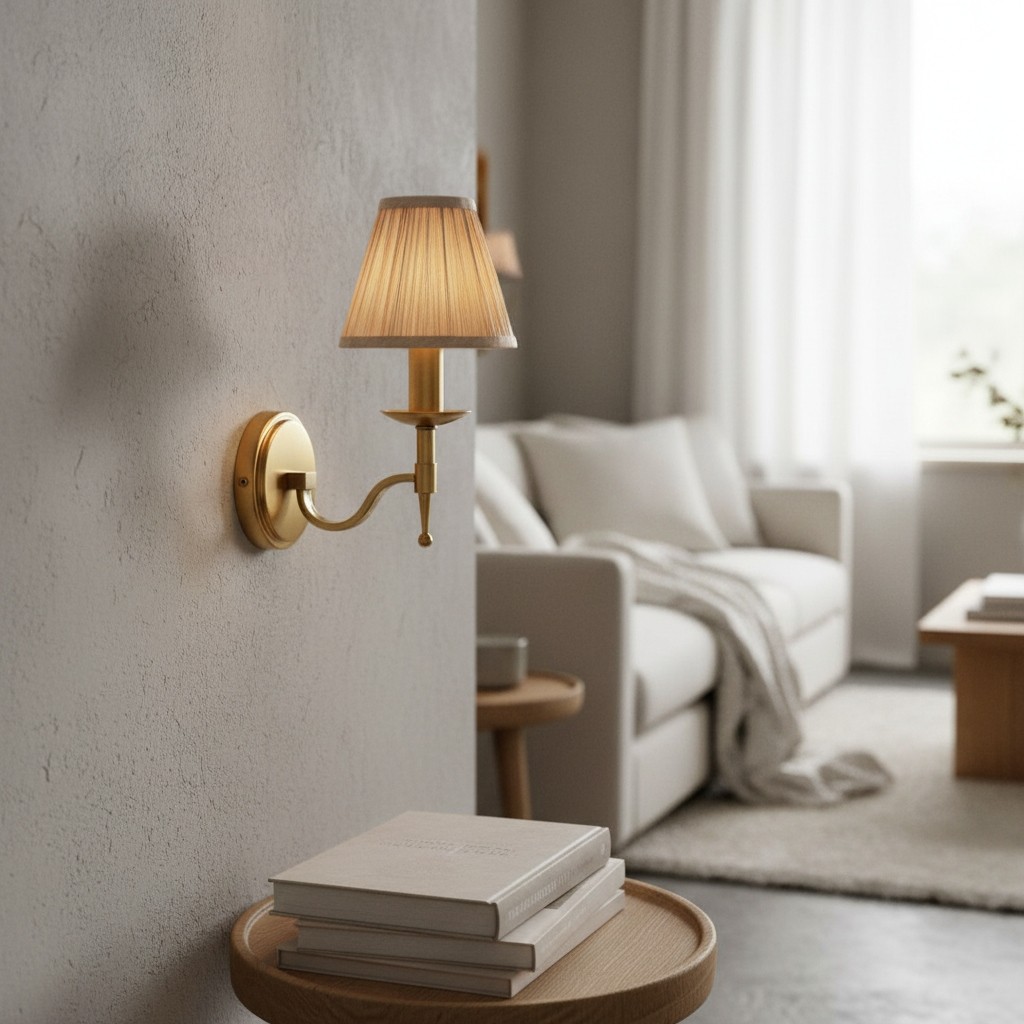 Tela Traditionele Messing Wandlamp - Klassieke Wandlamp met Gebogen Arm voor Woonkamer en Hal HL2032