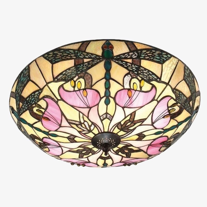 TF Ashton Tiffany glazen plafondlamp met libellemotief - overgangsstijl voor slaapkamers en woonkamers HL2256