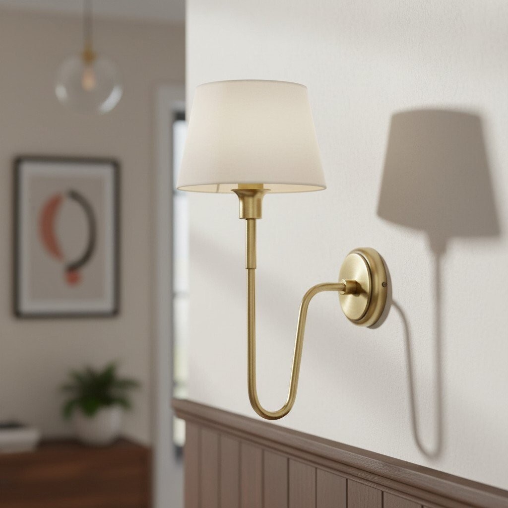 Ivoralux Wandlamp met taps toelopende stoffen kap - Moderne klassieke wandlamp met gebogen arm voor gangen of slaapkamers HL2143