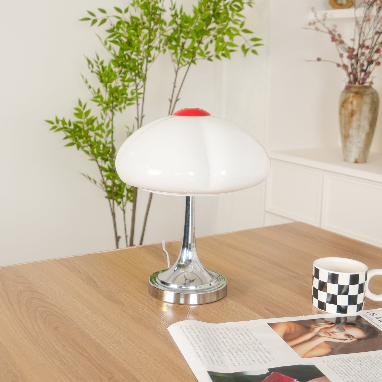 Crèmekleurige glazen paddestoel tafellamp HL883