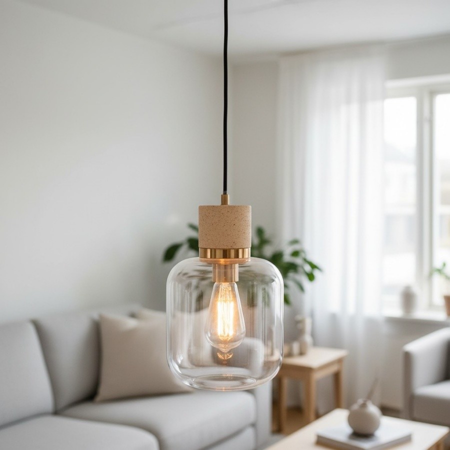 Korlisse Hanglamp van natuursteen en glas - Stijlvolle lamp voor de woonkamer of zitkamer HL2124