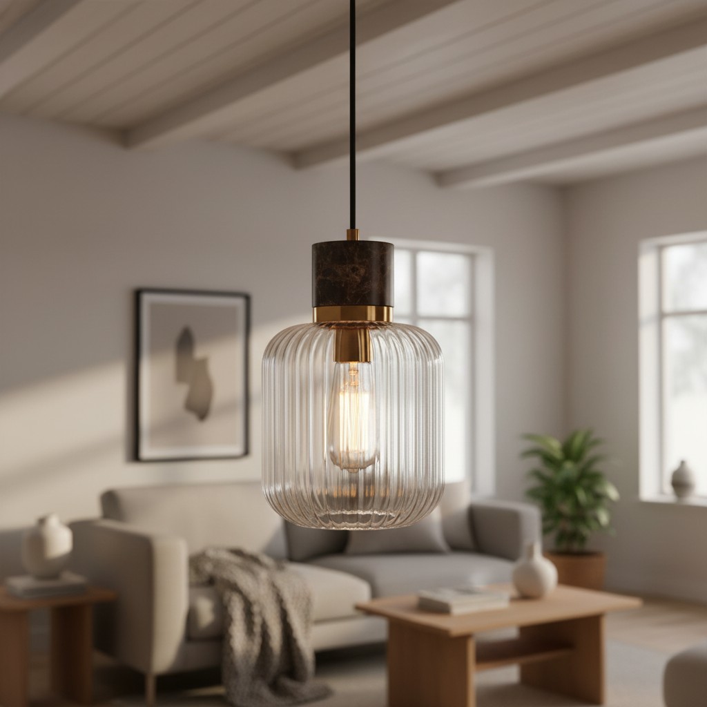 Korlisse Hanglamp van natuursteen en glas - Stijlvolle lamp voor de woonkamer of zitkamer HL2124