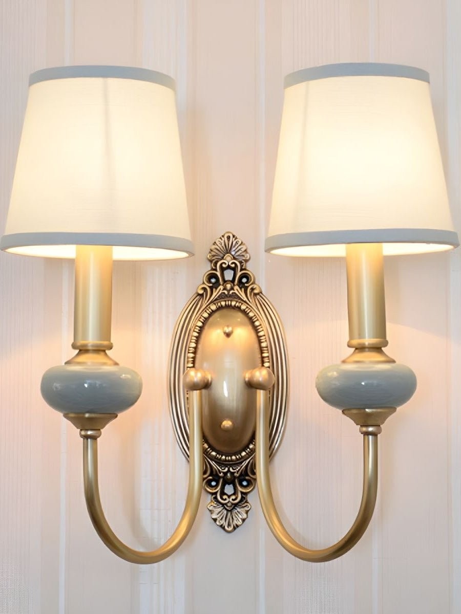 Klassieke wandlamp met stoffen kap - keramische wandlamp voor hal of slaapkamer HL1805