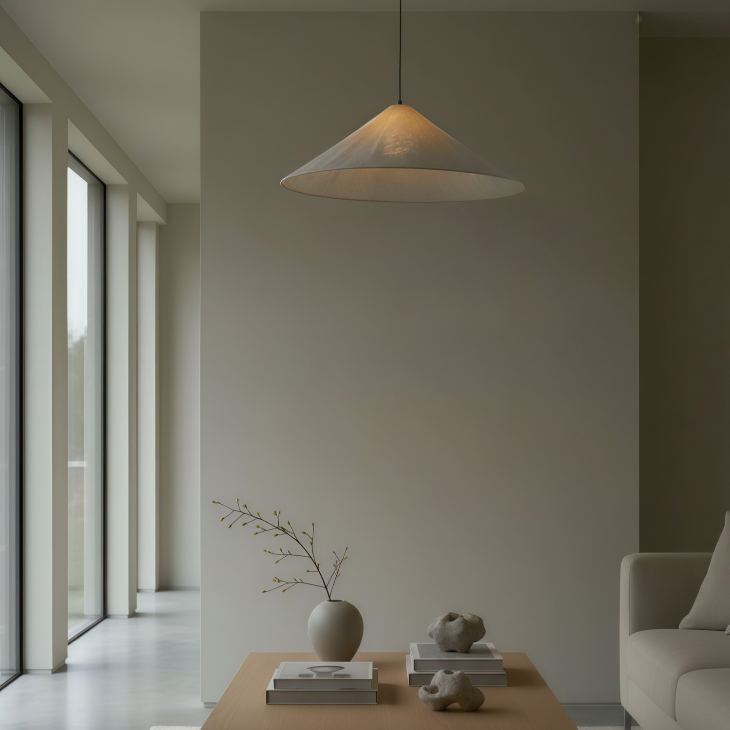 Zalen Hanglamp van geplooid linnen met textuur - Neutrale stoffen hanglamp voor slaapkamer en woonkamer HL1913